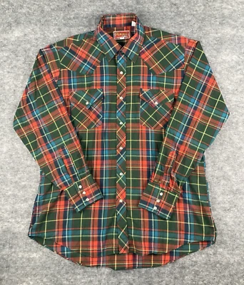 Vintage Ely Plains Western Shirt Mens 16.5 34 L Pearl Snap Red Green Plaid - Image 1 of 4