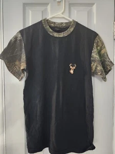 Mens Medium CAMO RIDGE Black Shirt With Camo Accents Embroidered   Deer Bust. - Picture 1 of 6