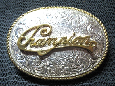 西部冠军牛仔腰带扣! 复古! 罕见! CRUMRINE! 20 世纪 80 年代! 美国 — 第 1/4 张图片