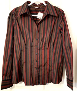 NEW! CATO Blouse Sz 14/16W Sateen Sheen Retro Striped Secretary LS Top NWT - Picture 1 of 9