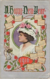 C Allan Gilbert Girl Artist Signed ~ Vintage 1910 Happy New Year Postcard - Picture 1 of 2