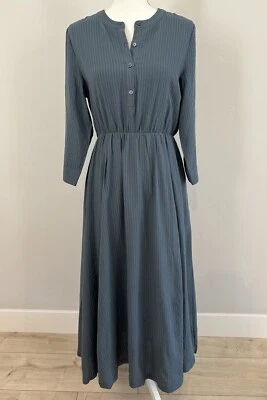 Camisa Jenni Kayne Seersucker Vestido Midi Para Mujer Talla S Azul Tinta Forrada Mangas 3/4 Foto 1 de 4