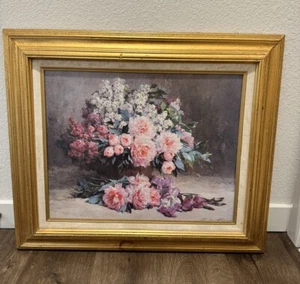 Pauline Casper’s Lilac and Peonies with Irises framed - see photos Artist Art VG - Picture 1 of 8