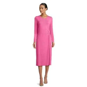 Womens Time And Tru Ruched Pink Long Sleeve Dress SIZE 3XL 22 Strawberry Patch - Picture 1 of 5