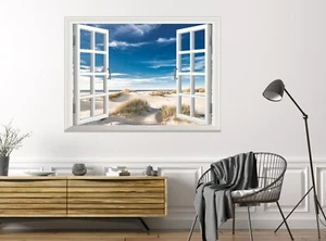 Póster de pelatura y calcomanía de pared para ventana 3D Dunes Beach papel tapiz vinilo - Imagen 1 de 5