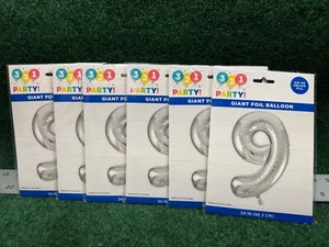 6 - 321 Party! Giant Number 9 Foil Helium Balloon 34" Silver - Picture 1 of 4
