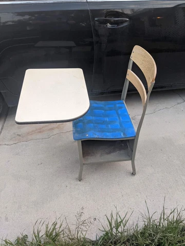 Vintage style Metal Wood Child School Student Desk with attached Chair Cover