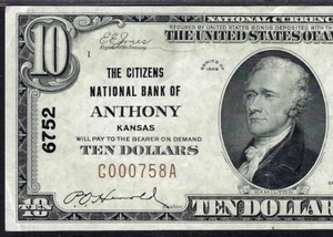 🇺🇸 KS 1929 $10 ♚♚ ANTHONY, KANSAS ♚♚ PMG CHOICE EXTRE FINE 45 SCARCE ! - Picture 1 of 3
