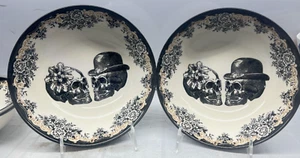 2 pc Set Halloween Salad Bowl Couple Scull Black England ROYAL Stafford 8" New - Picture 1 of 3