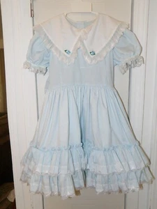 Vestido Formal Vintage Edad de Oro Talla 7 Azul y Blanco Volantes Encaje En Niveles Completo - Imagen 1 de 6