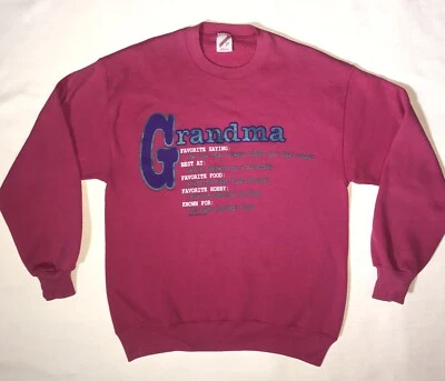 Sudadera De Colección Años 80 Jerzees Abuela Gráfica Talla Mediana Grande Rosa Hecha en EE. UU. Foto 1 de 4