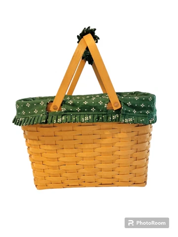 1998 Longaberger  Basket Plastic Liner and Green Fabric with Pockets Signed Cover