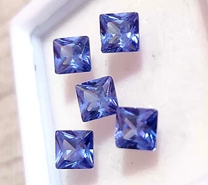 Lote de 5 piedras preciosas sueltas certificadas de corte cuadrado de zafiro color azul natural de 5x5 mm - Imagen 1 de 10