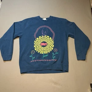 Obey Sweatshirt Womens Large Teal Floral Psychedelic Crewneck Pullover - Picture 1 of 8