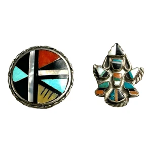 Spille vintage in argento sterling nativi americani Zuni (spilla viso e spilla Kachina) - Foto 1 di 9