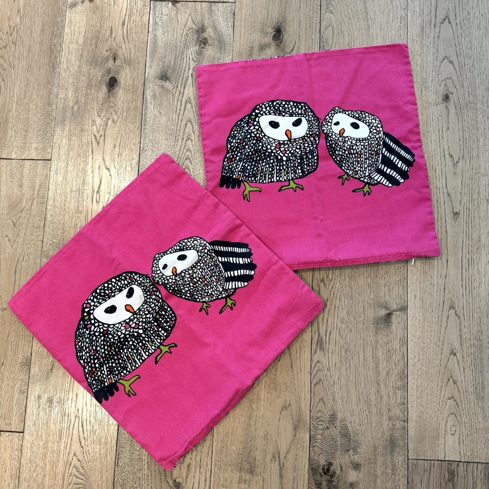 Ikea Gulort Owl Pillow Covers (2) Pink Black 20" x 20" Zip Closure Modern Artsy - Image 1 of 3