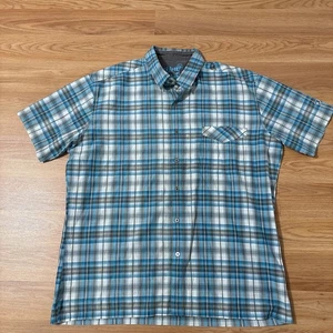 Kuhl Mens XL Blue Plaid Short Sleeve Button Down Shirt Pockets Outdoor Hiking - Picture 1 of 9