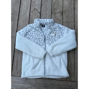 Chaqueta polar New Balance para mujer cremallera completa estampado de leopardo blanca gris activa talla M - Imagen 1 de 8