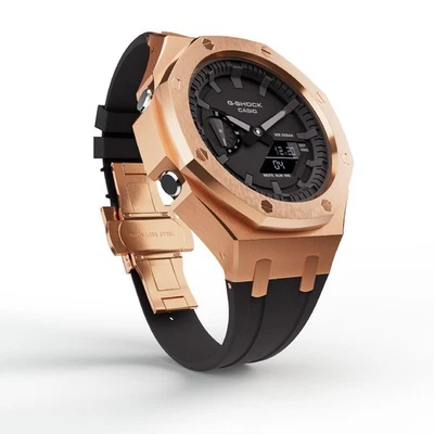Casioak Mod Custom Watch Casio G-Shock GA-2100 Rose Gold And Black Strap GA2100 - Image 1 of 4