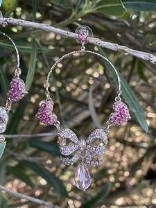 Betsey Johnson Pink Hearts And Bow Vintage Earrings - Picture 1 of 6