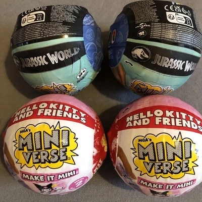 4 x Mini Verse Make It Minis - 2 x Jurassic World & 2 x Hello Kitty, 4 New Packs - Image 1 of 4