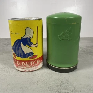 Vintage  5.5" Dutch Cleanser  Metal Shaker Canister Green w/empty Can Kitchen - Picture 1 of 10