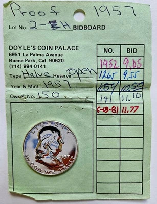 Medio dólar Franklin 1957-P prueba, 90 % plata Foto 1 de 4