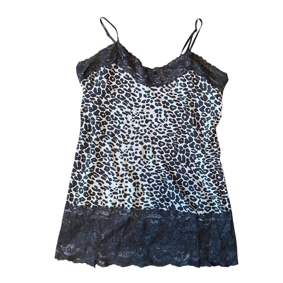 Camiseta sin mangas Y2k Leopardo Guepardo Negro Blanco Encaje Shore Capas Largas Cami XL Foto 1 de 4