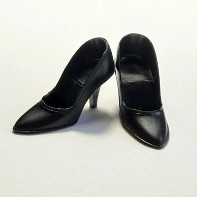 Vintage Barbie Shoes Black Closed Toe Heels JAPAN 1960's - 2f - Image 1 of 4