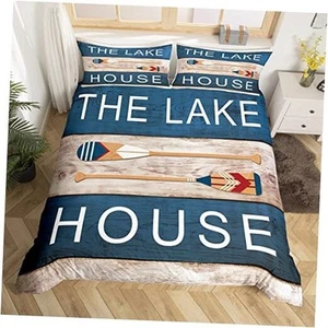 Rustic Farmhouse Bedding Set,Lake House Duvet Cover for King 104"x90" Lake 03 - Picture 1 of 7