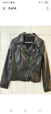 Chaqueta de cuero sintético Free People Moto talla 12 L/Xl negra para mujer Foto 1 de 4