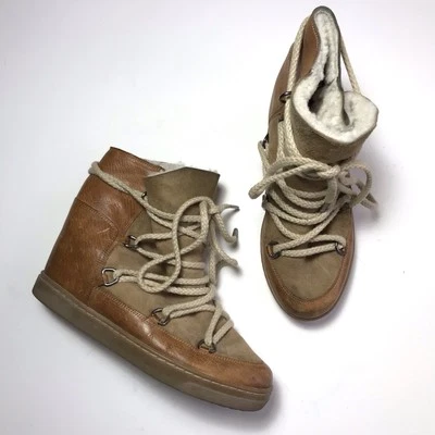 Isabel Marant Nowles Marrón Tostado Gamuza Cuero Cuña Botas con Cordones 38 Foto 1 de 4