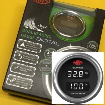 SAAS Trax SG913020 Oil pressure + water temperature Dual digital gauge 52mm 2" - Image 1 of 4