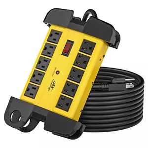 CRST 10-Outlets Heavy Duty Power Strip Metal 2800J Surge Protector 15 ft cord - Picture 1 of 8