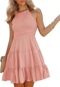 Syzri Moda NUEVO Mini Vestido Para Mujer Sin Mangas Calado Albaricoque Melocotón Talla S - Imagen 1 de 3