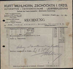SKARPETKI i. E., Faktura 1928, Przedstawicielstwo Framo, Czapka samochodowa Kurt Mehlhorn