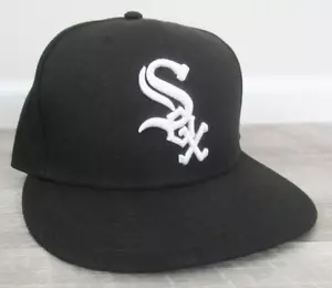 Sombrero ajustado Chicago White Sox New Era talla 7 en el campo MLB 59FIFTY negro logotipo liso - Imagen 1 de 9