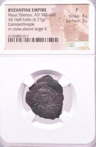 Maurice Tiberius. 582-602. Æ Half Follis . Constantinople. RY 8. NGC F 4/5,3/5 - Picture 1 of 2