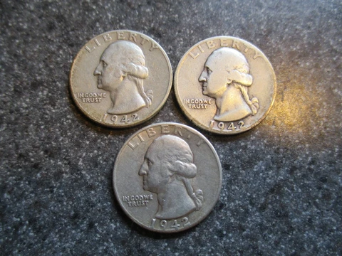 1942 P,D,S SILVER WASHINGTON QUARTERS in VERY NICE FINE to XF, NICE DATE & COINS Cover