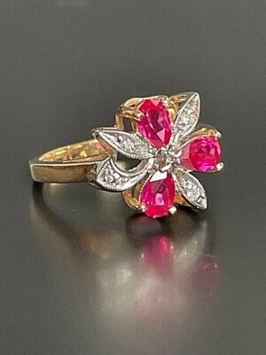 LINDO ANILLO ORO AMARILLO TOPACIO ROSA Y DIAMANTE FLOR TALLA 5.25 Foto 1 de 4