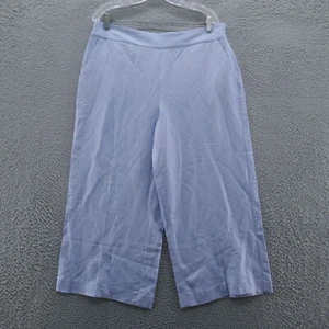 Loft Womens Linen Wide Leg Crop Pants 12 Blue Lightweight High Rise Side Zip NEW - Picture 1 of 15