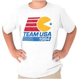Retro PACMAN Video Arcade Game Team USA Star Youth Crewneck T Shirts Boy or Girl - Picture 1 of 7