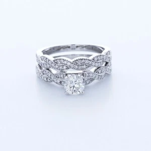 1.79CTW LAB DIAMONDS F/VS2 ROUND 18K WHITE GOLD TWIST-BAND SIDE-STONE RING SET - Picture 1 of 7