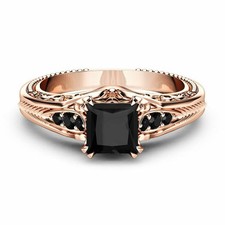 Fashion Women Rose Gold Filled Jewelry Black Sapphire Wedding Ring Size 6-10