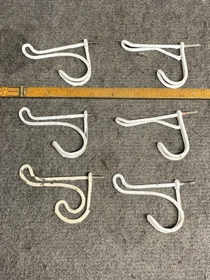 6 Vintage 3" Bent Wire Metal Screw-In Shabby Chic Coat Hat Robe Hooks Hardware - Image 1 of 2
