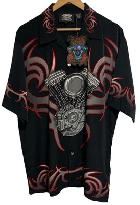NWT XL DRAGONFLY Co Nikki Sixx Short Sleeve Button Black Shirt Men BIKERS Series - Image 1 of 4