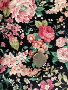 Vintage Concord Fabrics Joan Kessler - Floral/Black Background 13” X 44" - Picture 1 of 2