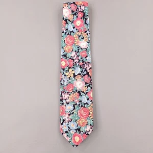 Structure Tie Mens Black Floral Print 100% Cotton Necktie Classic Multicolor - Picture 1 of 5