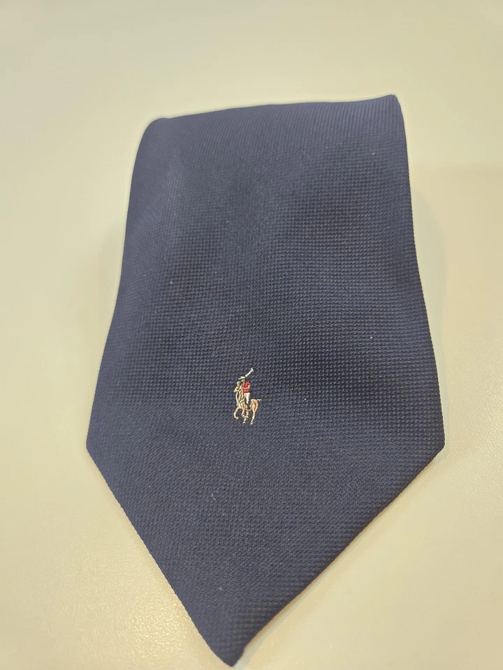 Gravata Polo Ralph Lauren Masculina Tamanho Único Azul Marinho 100% Seda Feita à Mão EUA Tecido Logotipo de Pônei - Imagem 1 de 4