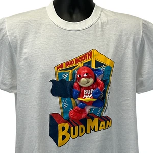 Vintage Bud Man 3D T Shirt Mens M Medium White 80s Beer Budweiser Anheuser Busch - Picture 1 of 13